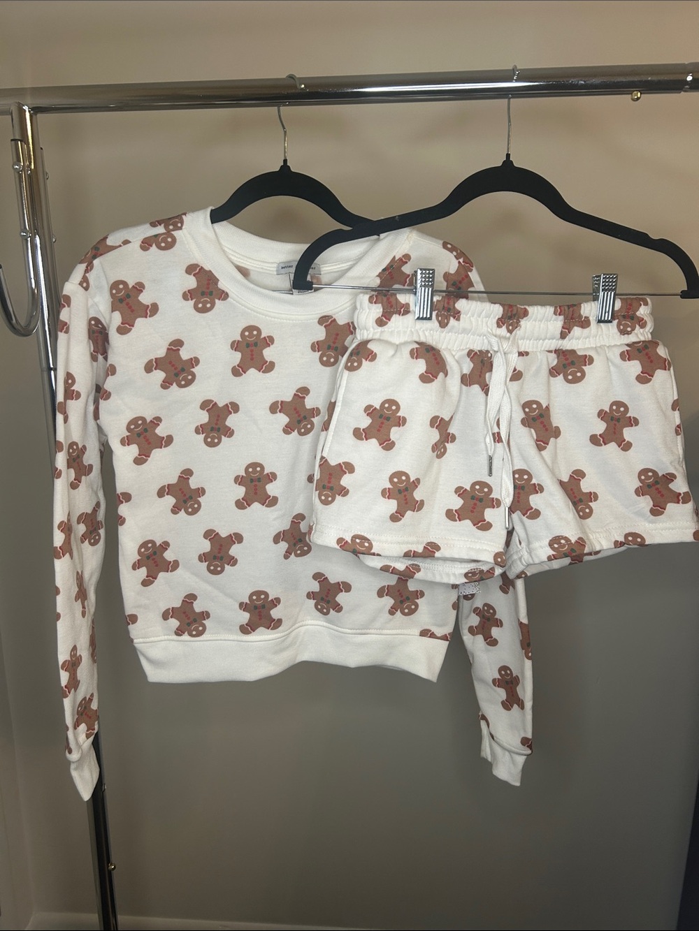 Gingerbread Print Kids Pajama Set - White/Brown